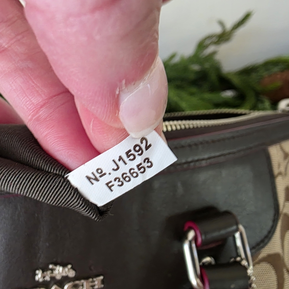Coach Signature Pleat Tote - Khaki/Tan Canvas With Brown Leather & Pink Accents - Picture 14 of 16
